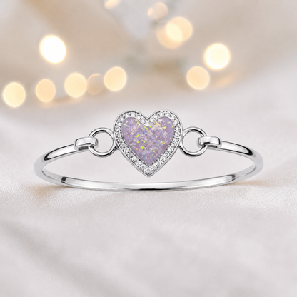 Auriga Heart Bangle — silver heart ashes memorial CZ bangle in unicorn purple, handcrafted in Lancashire, UK - by Keepsake Memorial Jeweller