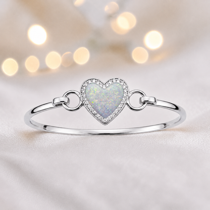 Auriga Heart Bangle — silver heart ashes memorial CZ bangle in white snow, handcrafted in Lancashire, UK - by Keepsake Memorial Jeweller