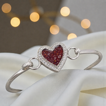 Auriga Heart Bangle — silver heart ashes memorial CZ bangle, handcrafted in Lancashire, UK - by Keepsake Memorial Jeweller