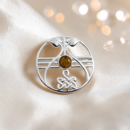 Avalon brooch - sterling silver ashes memorial brooch in gold olive, handcrafted in Lancashire UK - by Keepsake Memorial Jewellery