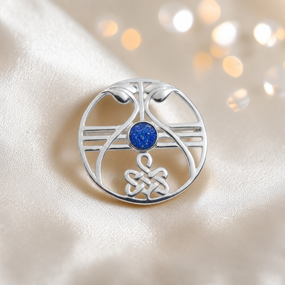 Avalon brooch - sterling silver ashes memorial brooch in royal blue, handcrafted in Lancashire UK - by Keepsake Memorial Jewellery