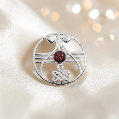Avalon brooch - sterling silver ashes memorial brooch in ruby red, handcrafted in Lancashire UK - by Keepsake Memorial Jewellery