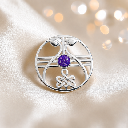 Avalon brooch - sterling silver ashes memorial brooch in sleepy lavender, handcrafted in Lancashire UK - by Keepsake Memorial Jewellery
