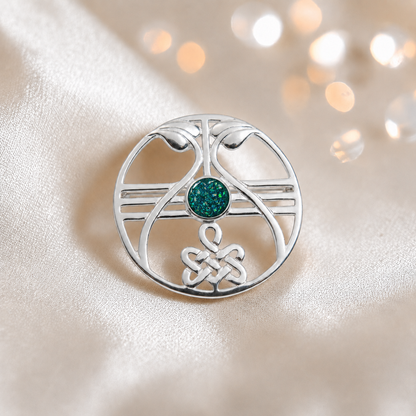 Avalon brooch - sterling silver ashes memorial brooch in teal mist, handcrafted in Lancashire UK - by Keepsake Memorial Jewellery
