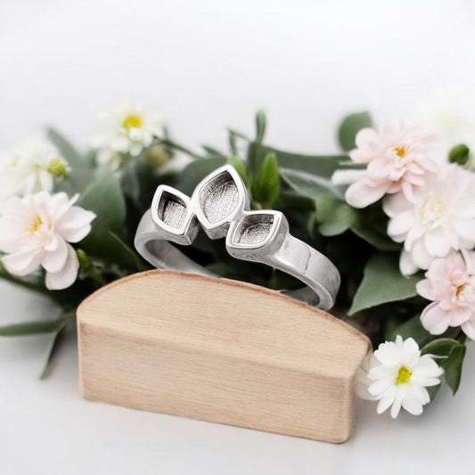 Triple Leaf solid silver ring