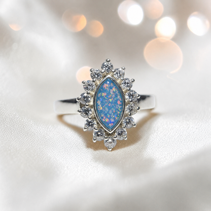 Keepsake Memorial Silver Princess Ashes Ring in Baby Blue - Handcrafted in the UK