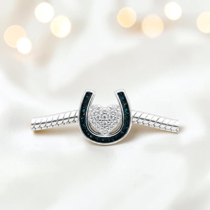 Bella horse shoe ashes charm with CZ heart, in black flame, handmade in Lancashire UK - by Keepsake Memorial Jewellery