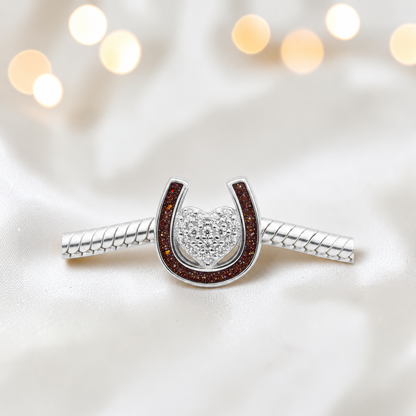 Bella horse shoe ashes charm with CZ heart, in copper mocha, handmade in Lancashire UK - by Keepsake Memorial Jewellery