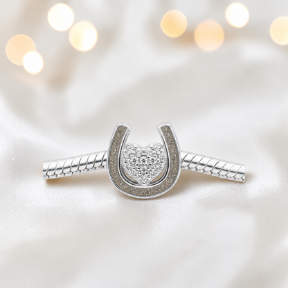 Bella horse shoe ashes charm with CZ heart,  in natural ash, handmade in Lancashire UK - by Keepsake Memorial Jewellery
