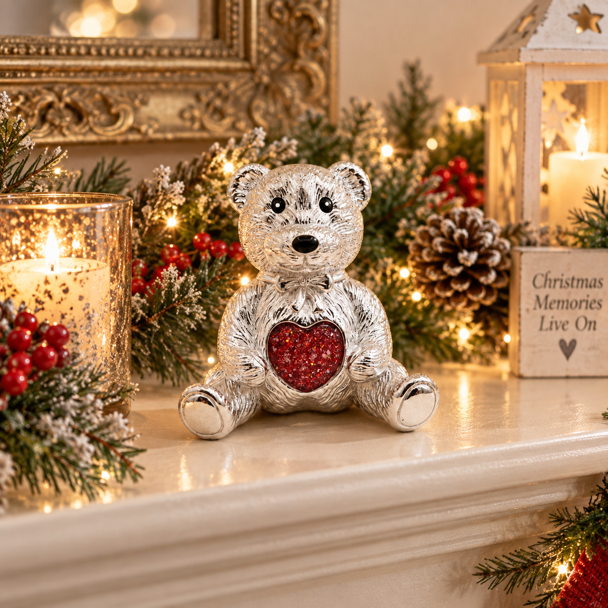 Stainless steel ted memorial bear,  in ruby red, handcrafted in Lancashire UK - by Keepsake Memorial Jewellery