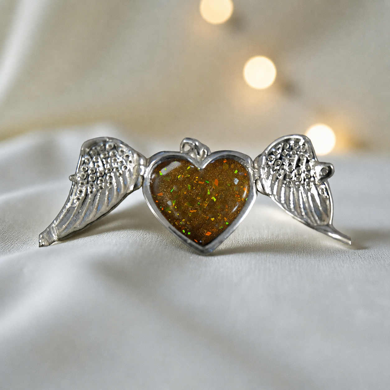 Canopus angel wing memorial pendant in gold olive, handcrafted in Lancashire UK - by Keepsake Memorial Jewellery