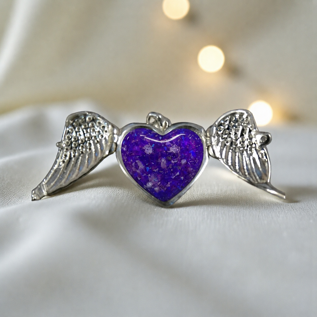 Canopus angel wing memorial pendant in sleepy lavender, handcrafted in Lancashire UK - by Keepsake Memorial Jewellery