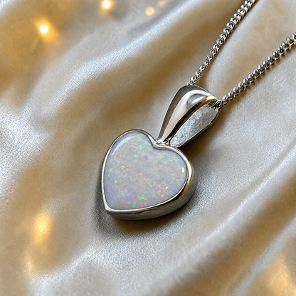 Capella small heart memorial pendant in white snow, handcrafted in Lancashire UK - by Keepsake memorial Jewellery
