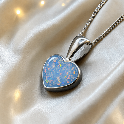 Capella small heart memorial pendant in baby blue, handcrafted in Lancashire UK - by Keepsake memorial Jewellery