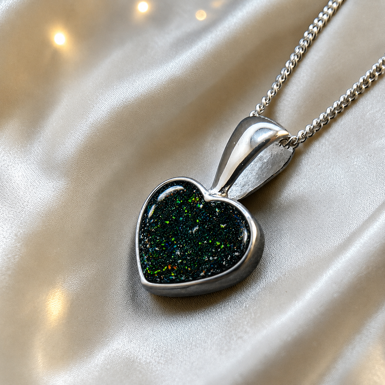 Capella small heart memorial pendant in black flame, handcrafted in Lancashire UK - by Keepsake memorial Jewellery