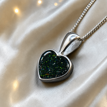 Capella small heart memorial pendant in black flame, handcrafted in Lancashire UK - by Keepsake memorial Jewellery