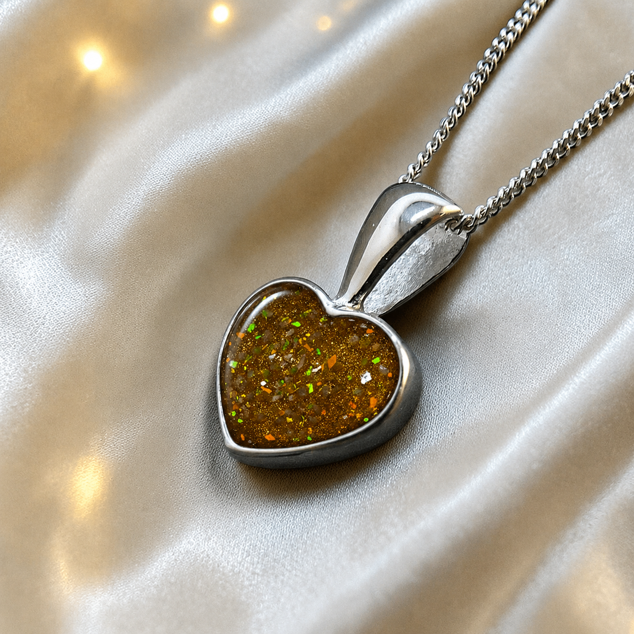 Capella small heart memorial pendant in gold olive, handcrafted in Lancashire UK - by Keepsake memorial Jewellery