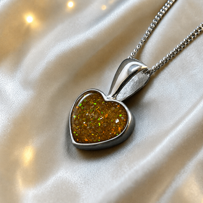 Capella small heart memorial pendant in gold olive, handcrafted in Lancashire UK - by Keepsake memorial Jewellery