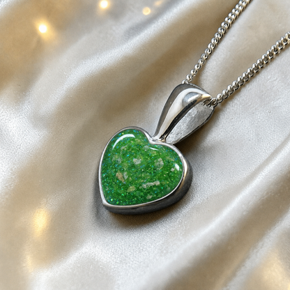 Capella small heart memorial pendant in fruit green, handcrafted in Lancashire UK - by Keepsake memorial Jewellery
