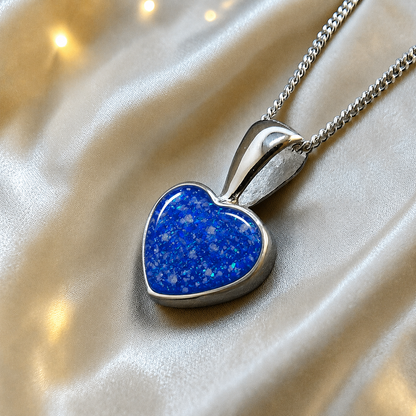 Capella small heart memorial pendant in royal blue, handcrafted in Lancashire UK - by Keepsake memorial Jewellery