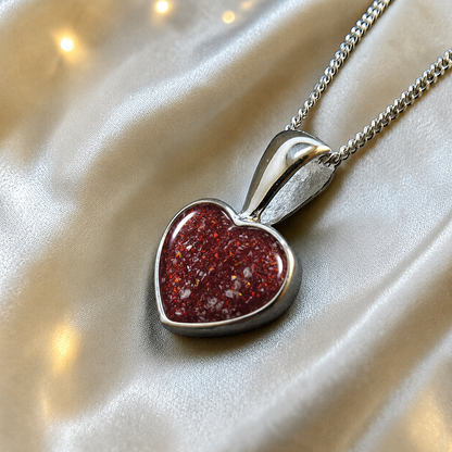 Capella small heart memorial pendant in ruby red, handcrafted in Lancashire UK - by Keepsake memorial Jewellery