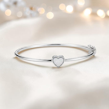 Cassia Heart Bangle — silver heart ashes memorial bangle with grey rainbow opal, handcrafted in Lancashire, UK - by Keepsake Memorial Jewellery