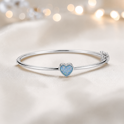 Cassia Heart Bangle — silver heart ashes memorial bangle in baby blue, handcrafted in Lancashire, UK - by Keepsake Memorial Jewellery
