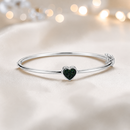 Cassia Heart Bangle — silver heart ashes memorial bangle in black flame, handcrafted in Lancashire, UK - by Keepsake Memorial Jewellery