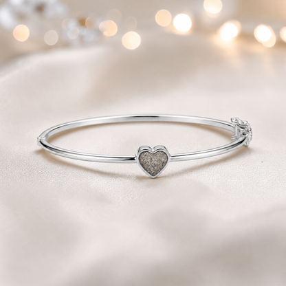 Cassia Heart Bangle — silver heart ashes memorial bangle in natural ash, handcrafted in Lancashire, UK - by Keepsake Memorial Jewellery