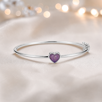 Cassia Heart Bangle — silver heart ashes memorial bangle in rose pink, handcrafted in Lancashire, UK - by Keepsake Memorial Jewellery
