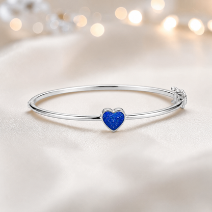 Cassia Heart Bangle — silver heart ashes memorial bangle in royal blue, handcrafted in Lancashire, UK - by Keepsake Memorial Jewellery
