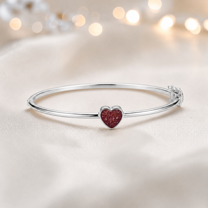 Cassia Heart Bangle — silver heart ashes memorial bangle in ruby red, handcrafted in Lancashire, UK - by Keepsake Memorial Jewellery