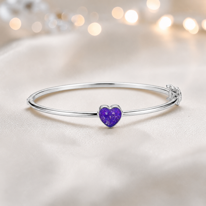 Cassia Heart Bangle — silver heart ashes memorial bangle in sleepy lavender, handcrafted in Lancashire, UK - by Keepsake Memorial Jewellery