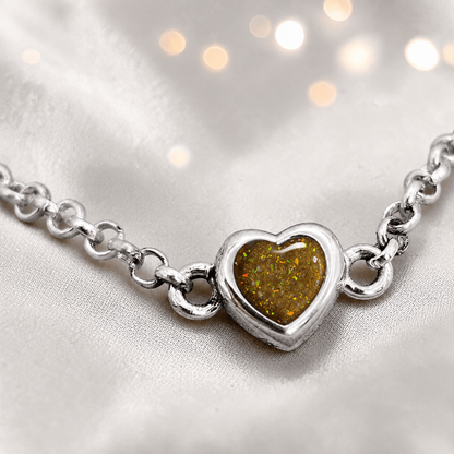 Cassia heart memorial bracelet in gold olive, handcrafted in Lancashire UK - by Keepsake Memorial Jewellery