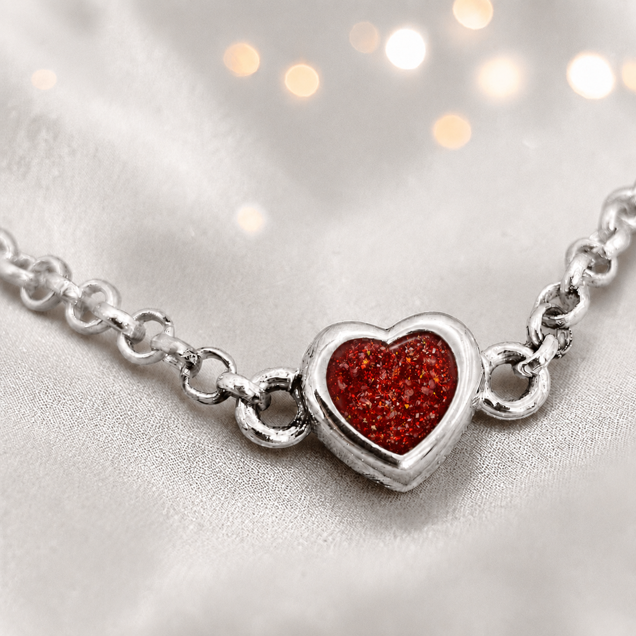 Cassia heart memorial bracelet in ruby red, handcrafted in Lancashire UK - by Keepsake Memorial Jewellery