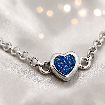 Cassia heart memorial bracelet in sapphire glow, handcrafted in Lancashire UK - by Keepsake Memorial Jewellery