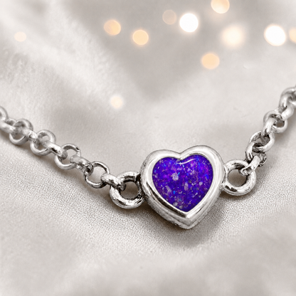 Cassia heart memorial bracelet in sleepy lavender, handcrafted in Lancashire UK - by Keepsake Memorial Jewellery