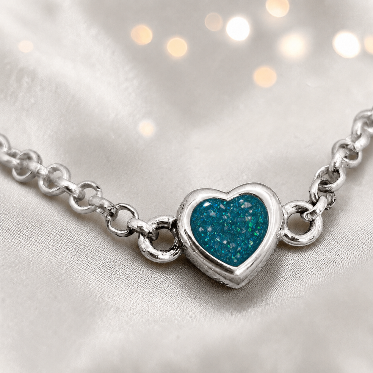 Cassia heart memorial bracelet in teal mist, handcrafted in Lancashire UK - by Keepsake Memorial Jewellery