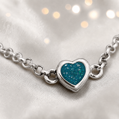 Cassia heart memorial bracelet in teal mist, handcrafted in Lancashire UK - by Keepsake Memorial Jewellery