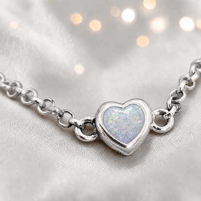 Cassia heart memorial bracelet in white snow, handcrafted in Lancashire UK - by Keepsake Memorial Jewellery