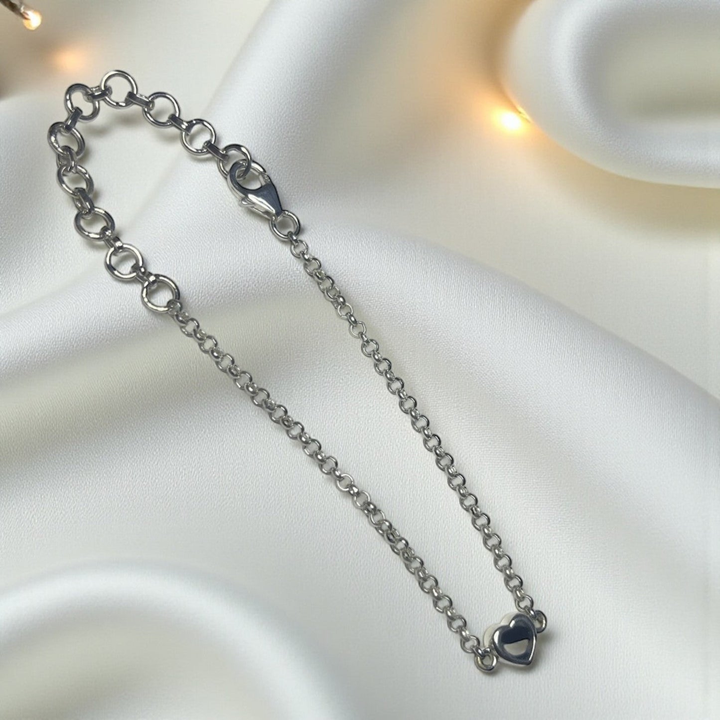 Cassia Bracelet — silver heart ashes memorial belcher bracelet, handcrafted in Lancashire, UK