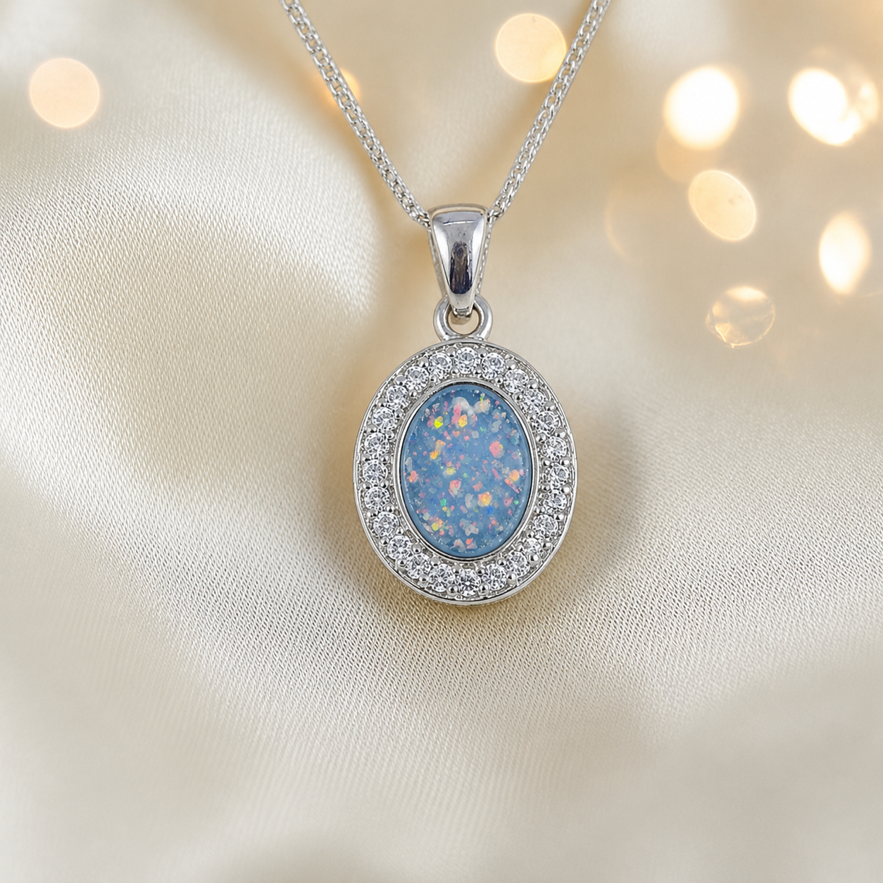 Celae oval ashes pendant in baby blue, handcrafted in Lancashire UK