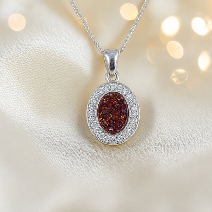 Celae oval ashes pendant in copper mocha, handcrafted in Lancashire UK