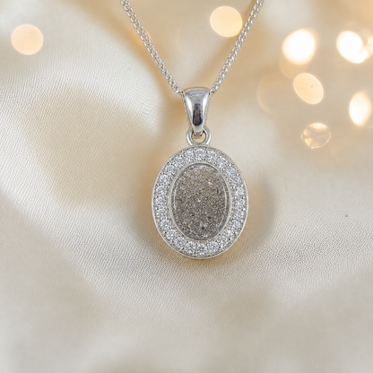 Celae oval ashes pendant in natural ash, handcrafted in Lancashire UK