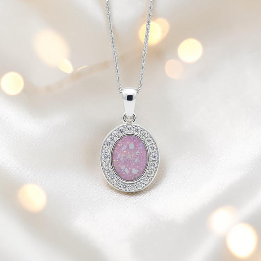Celae silver oval with cz memorial pendant, handcrafted in lancashire, uk