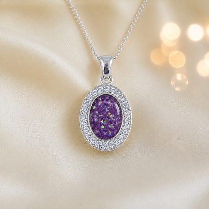 Celae oval ashes pendant in rose pink, handcrafted in Lancashire UK