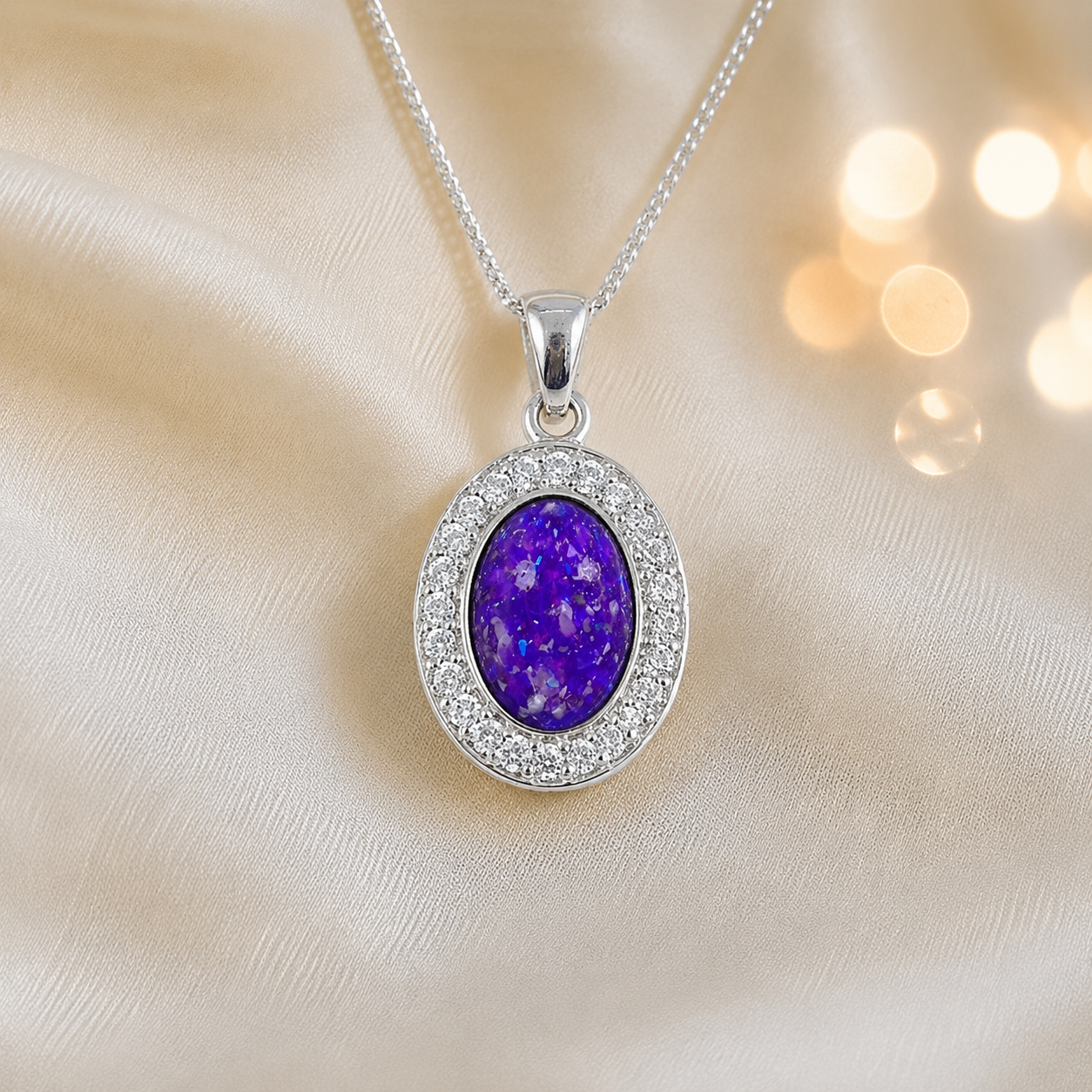 Celae oval ashes pendant in sleepy lavender, handcrafted in Lancashire UK