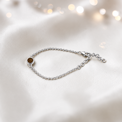 Celestia memorial round belcher bracelet in gold olive, handcrafted in Lancashire UK - by Keepsake Memorial Jewellery