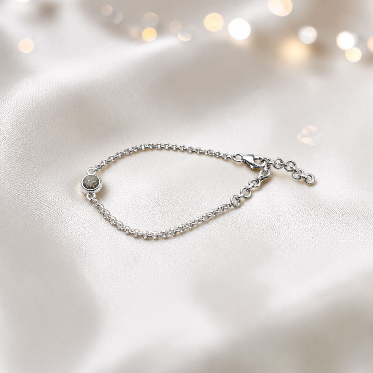 Celestia memorial round belcher bracelet in natural ash, handcrafted in Lancashire UK - by Keepsake Memorial Jewellery