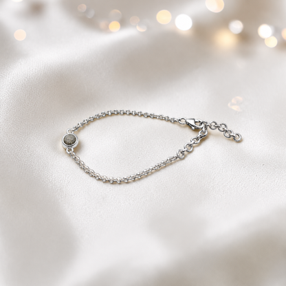Celestia memorial round belcher bracelet in natural ash, handcrafted in Lancashire UK - by Keepsake Memorial Jewellery